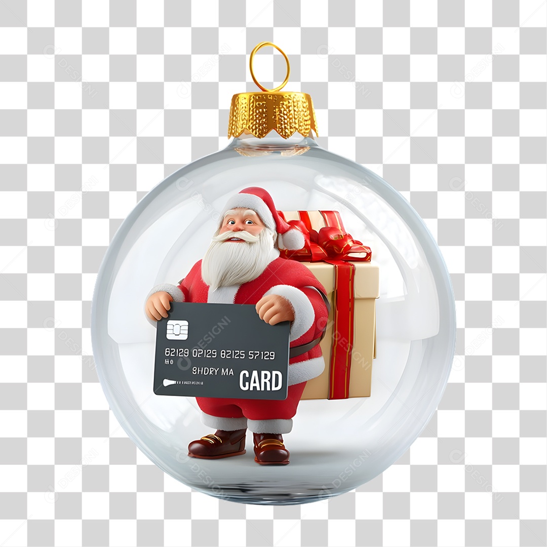 Boneco Papai Noel em Bola Enfeite Decoração de Natal PNG Transparente