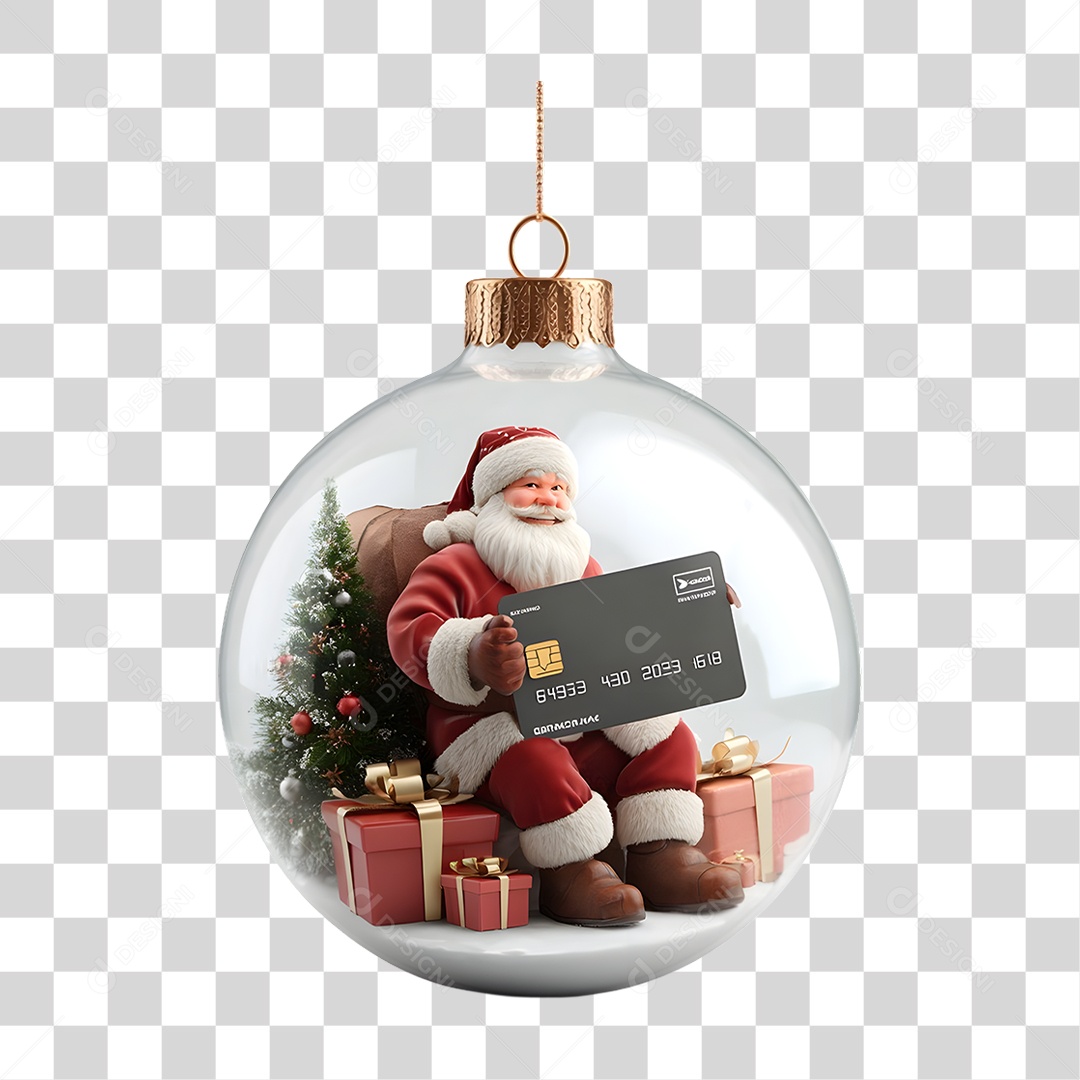 Boneco Papai Noel em Bola Enfeite Decoração de Natal PNG Transparente