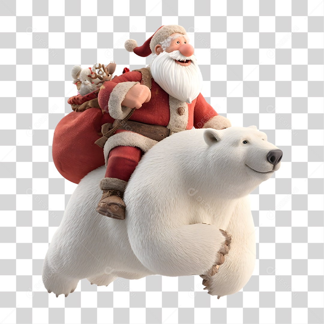 Boneco Papai Noel em Urso Polar Decoração de Natal PNG Transparente