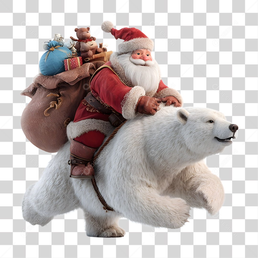 Boneco Papai Noel em Urso Polar Decoração de Natal PNG Transparente