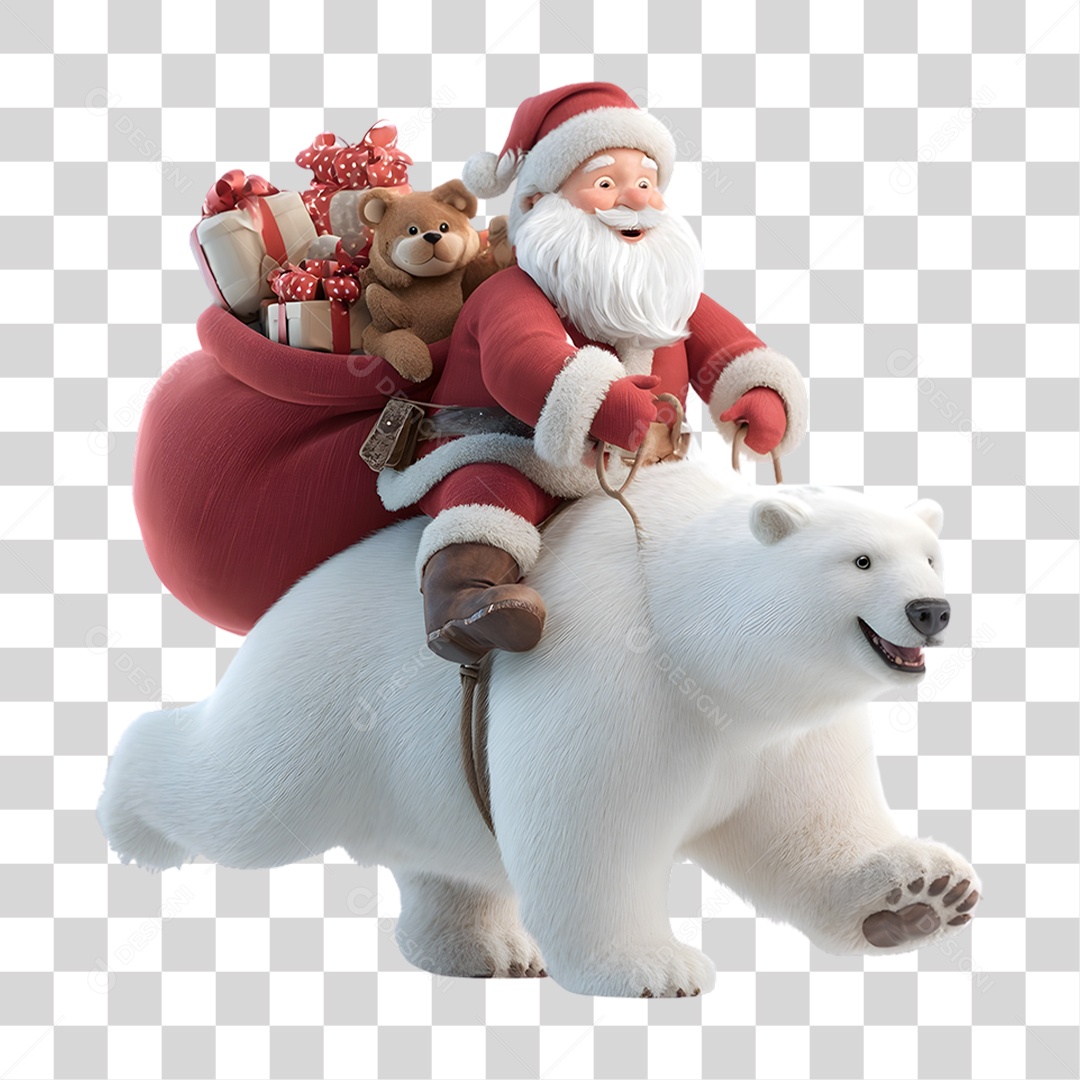 Boneco Papai Noel em Urso Polar Decoração de Natal PNG Transparente
