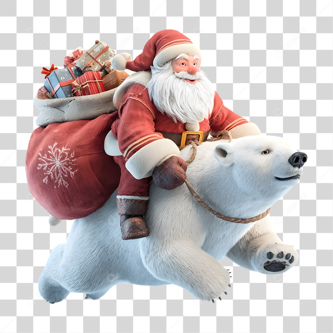 Boneco Papai Noel em Urso Polar Decoração de Natal PNG Transparente