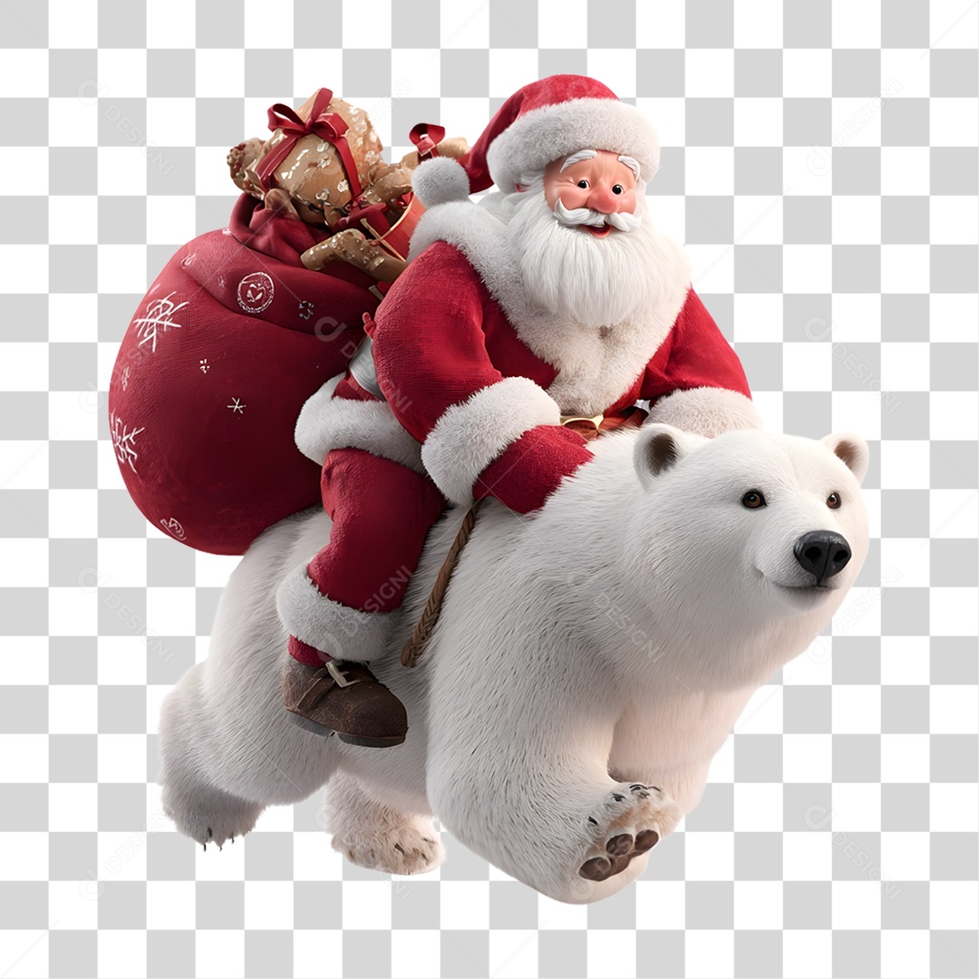 Boneco Papai Noel em Urso Polar Decoração de Natal PNG Transparente