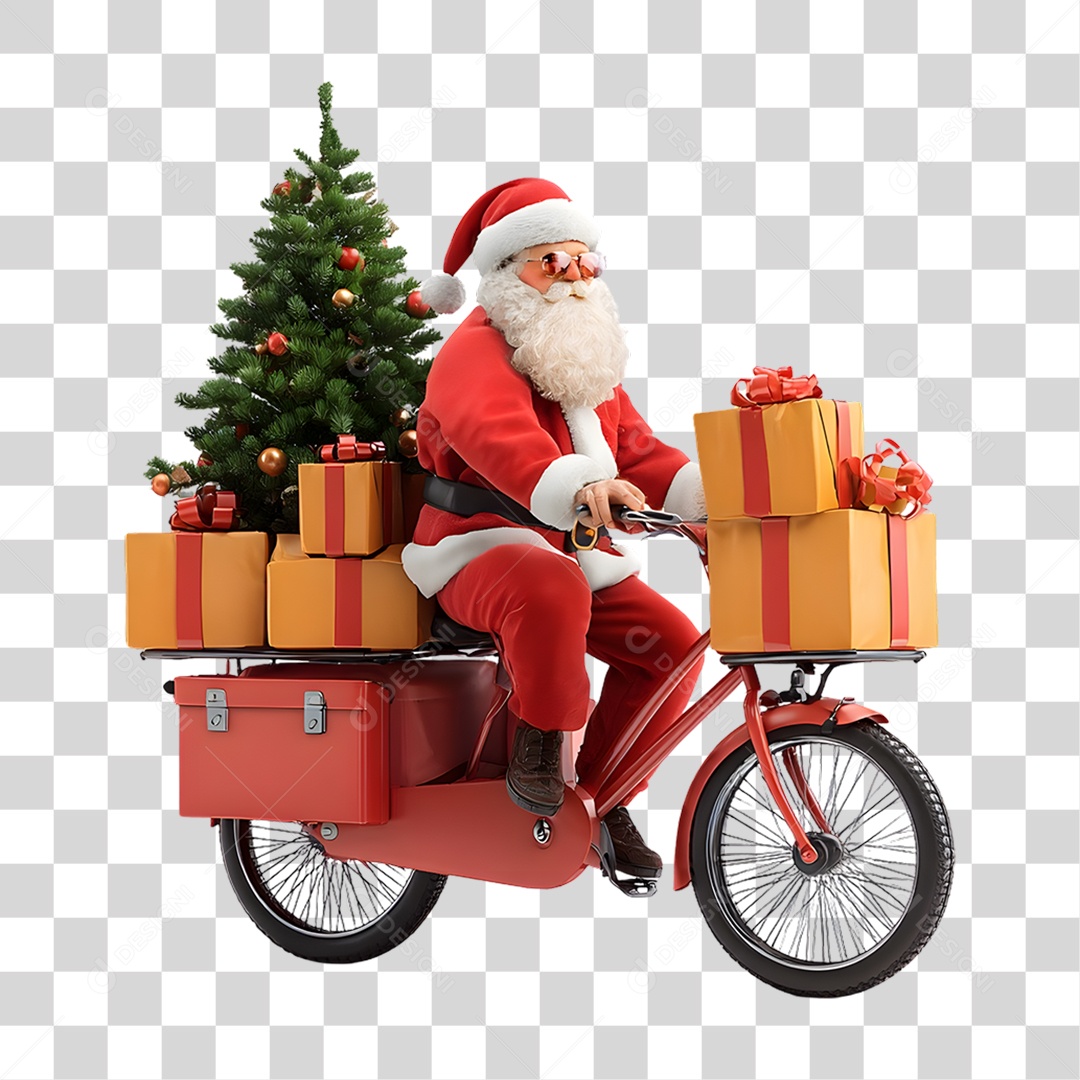Papai Noel Bicicleta com Presentes Decoração Natal PNG Transparente