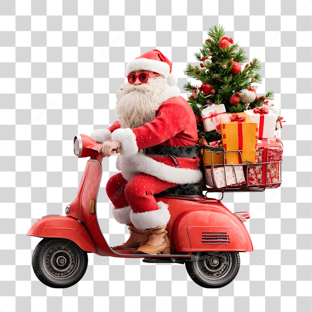 Papai Noel Moto com Presentes Decoração Natal PNG Transparente