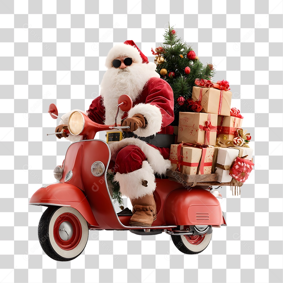 Papai Noel Moto com Presentes Decoração Natal PNG Transparente