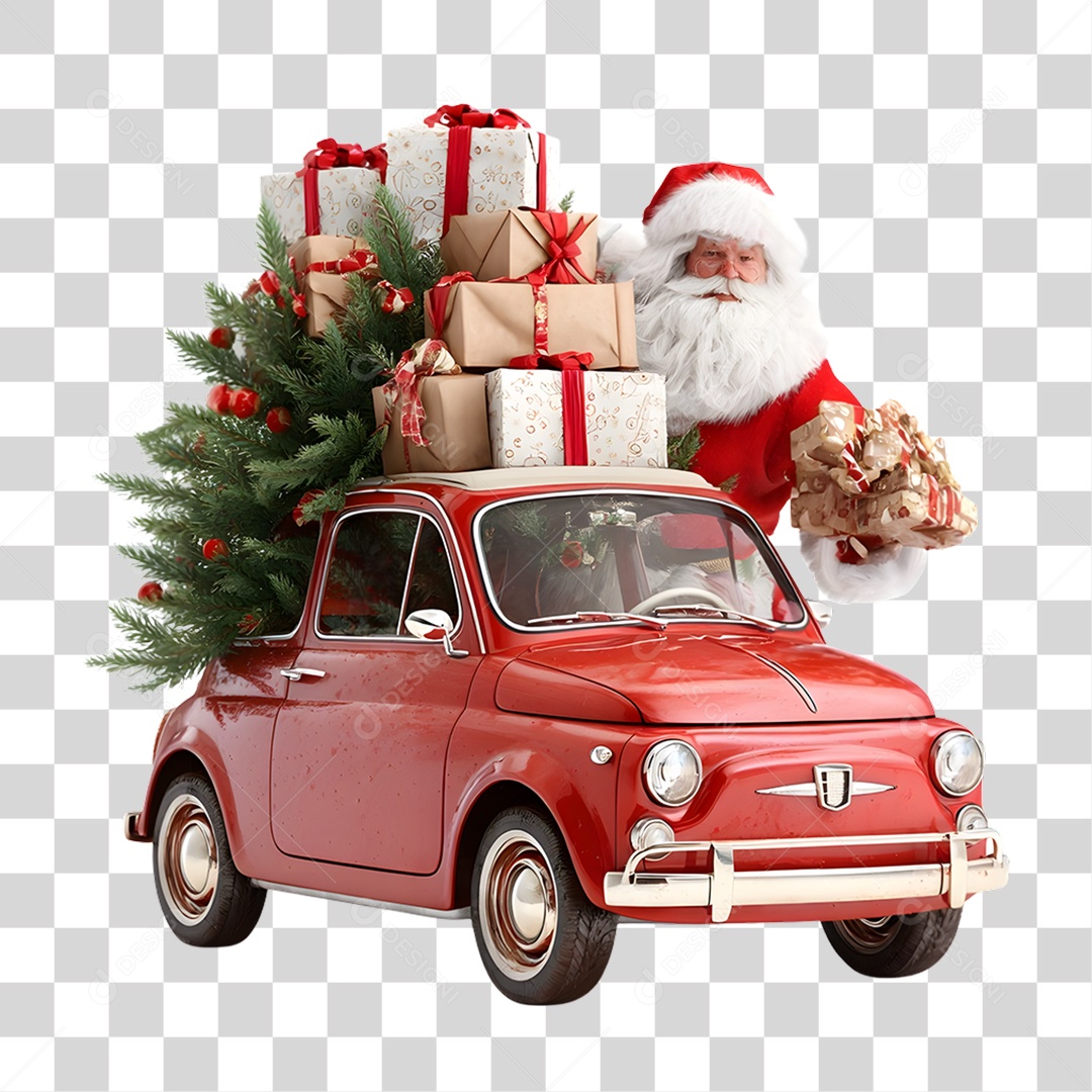 Papai Noel Carro com Presentes Decoração Natal PNG Transparente