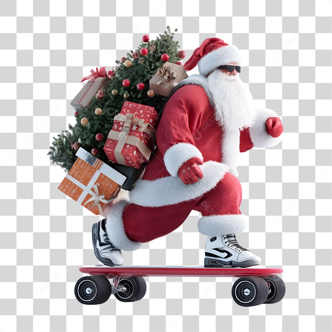 Papai Noel de Skate Presentes Decoração Natal PNG Transparente