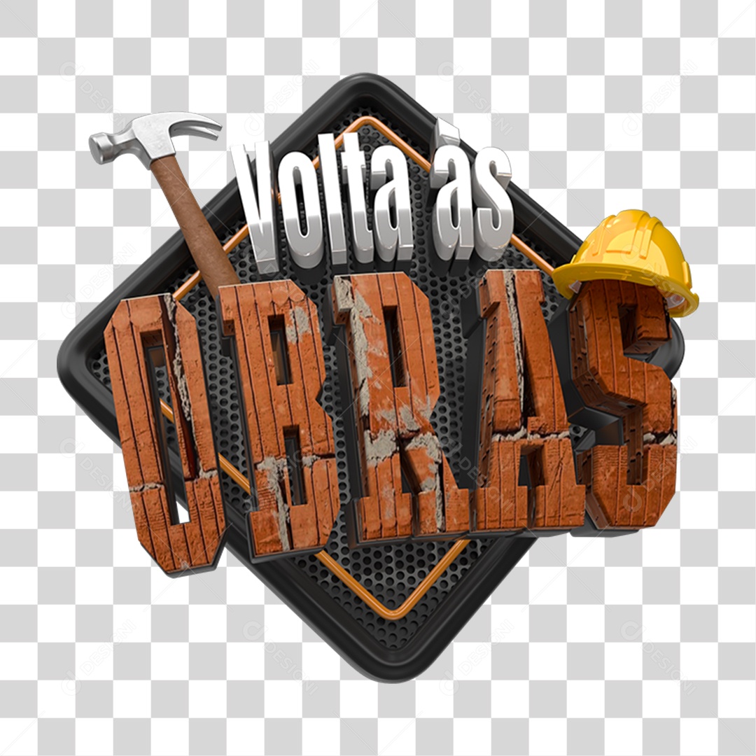 Selo 3D Volta ás Obras PNG Transparente