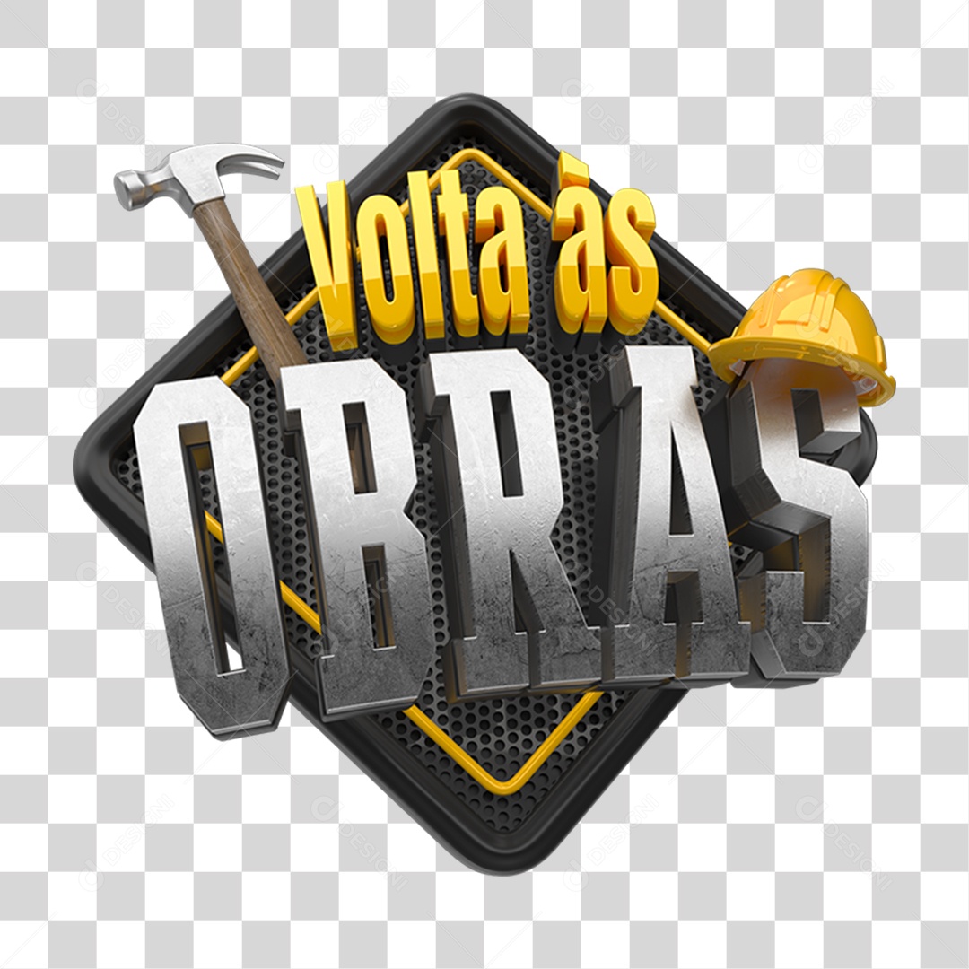Selo 3D Volta ás Obras PNG Transparente