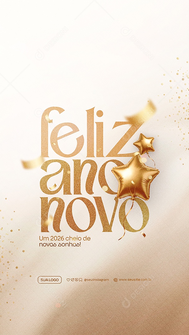 Story Feliz Ano Novo 2026 01 de Janeiro Social Media PSD Editável