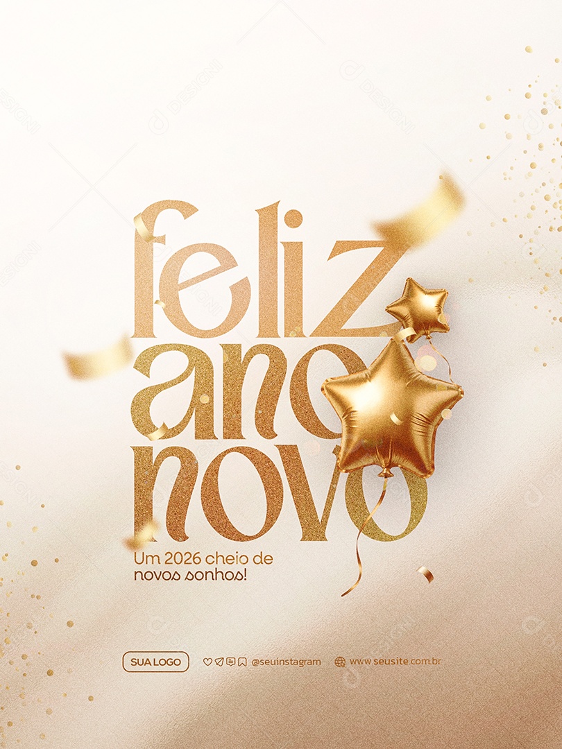 Feliz Ano Novo 2026 01 de Janeiro Social Media PSD Editável