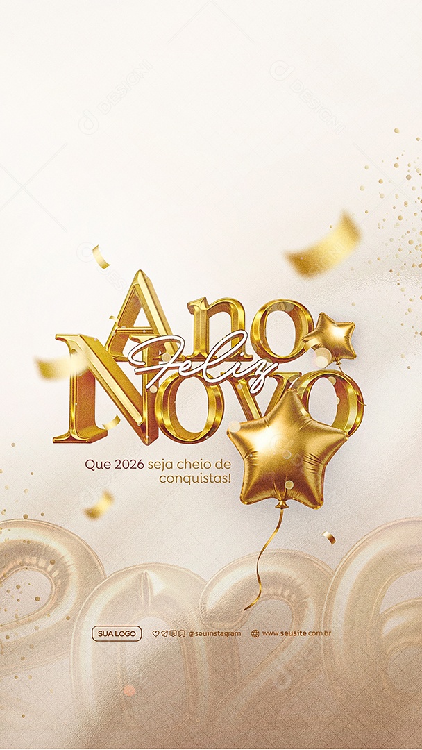 Story Feliz Ano Novo 2026 01 de Janeiro Social Media PSD Editável
