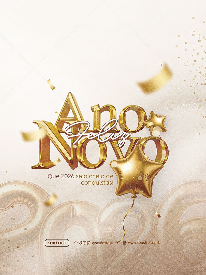 Feliz Ano Novo 2026 01 de Janeiro Social Media PSD Editável