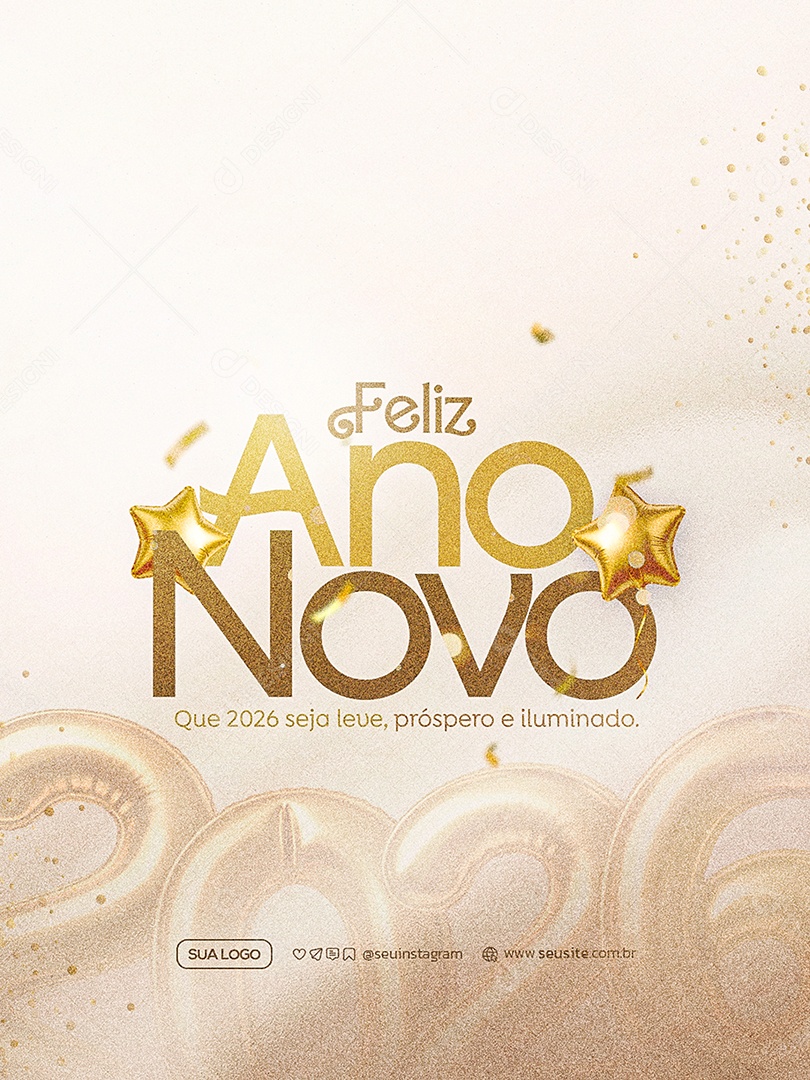 Feliz Ano Novo 2026 01 de Janeiro Social Media PSD Editável