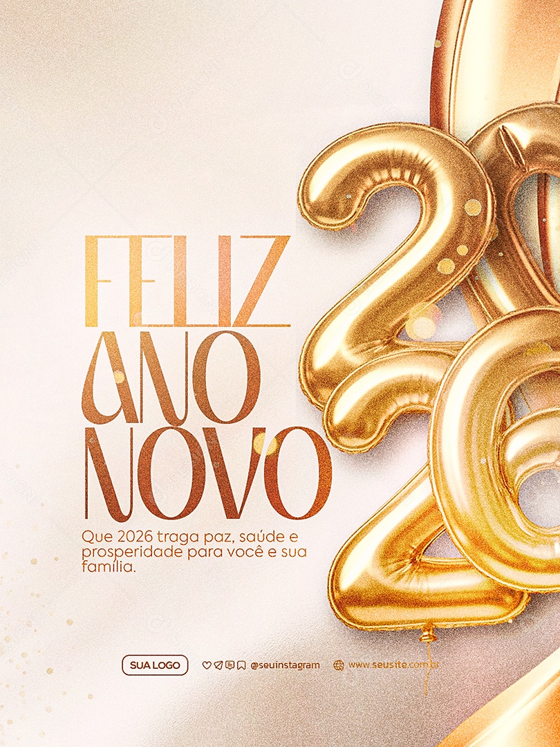 Feliz Ano Novo 2026 01 de Janeiro Social Media PSD Editável