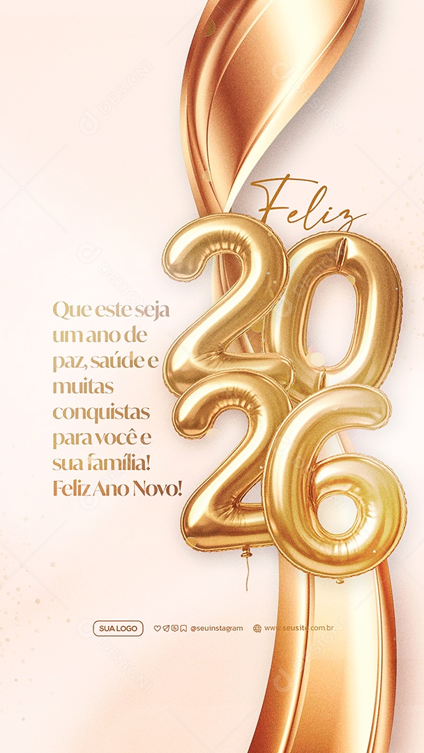Story Feliz Ano Novo 2026 01 de Janeiro Social Media PSD Editável