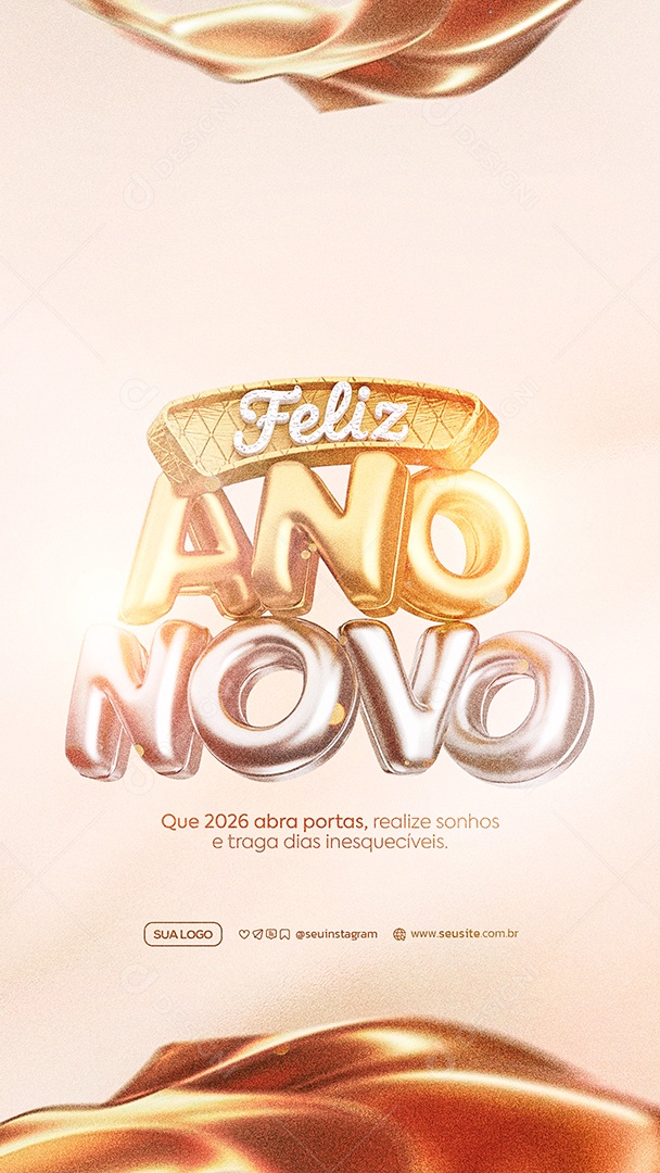 Story Feliz Ano Novo 2026 01 de Janeiro Social Media PSD Editável
