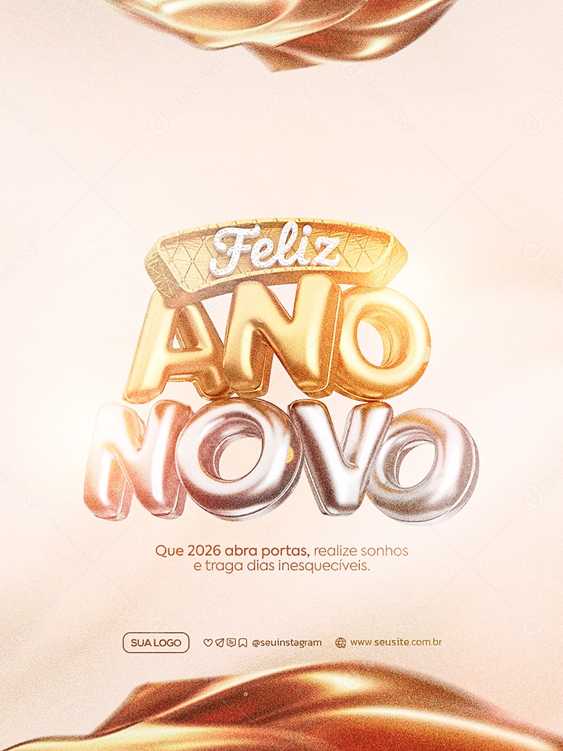 Feliz Ano Novo 2026 01 de Janeiro Social Media PSD Editável