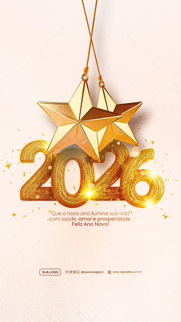 Story Feliz Ano Novo 2026 01 de Janeiro Social Media PSD Editável
