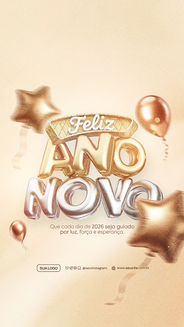 Story Feliz Ano Novo 2026 01 de Janeiro Social Media PSD Editável