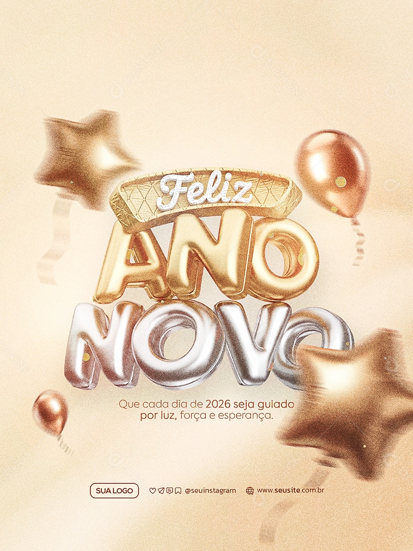 Feliz Ano Novo 2026 01 de Janeiro Social Media PSD Editável