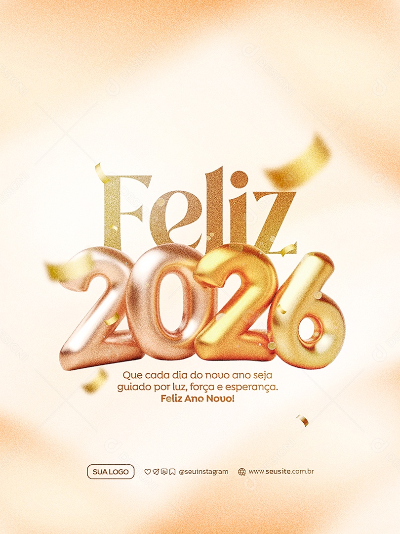 Feliz Ano Novo 2026 01 de Janeiro Social Media PSD Editável