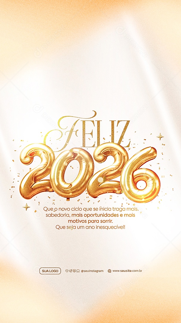 Story Feliz Ano Novo 2026 01 de Janeiro Social Media PSD Editável