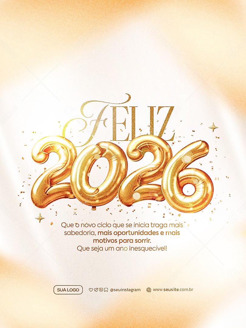 Feliz Ano Novo 2026 01 de Janeiro Social Media PSD Editável