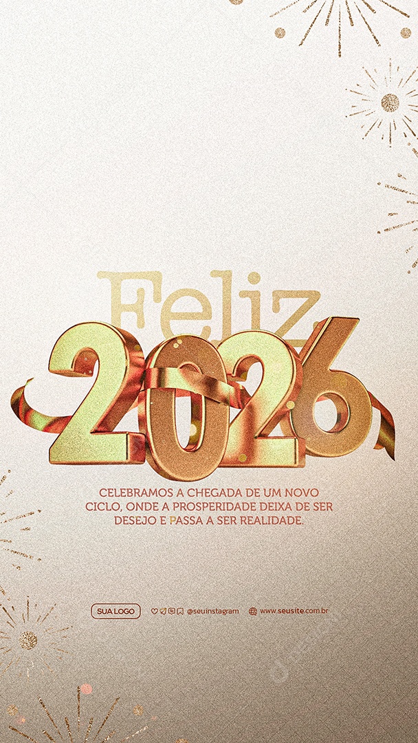 Story Feliz Ano Novo 2026 01 de Janeiro Social Media PSD Editável