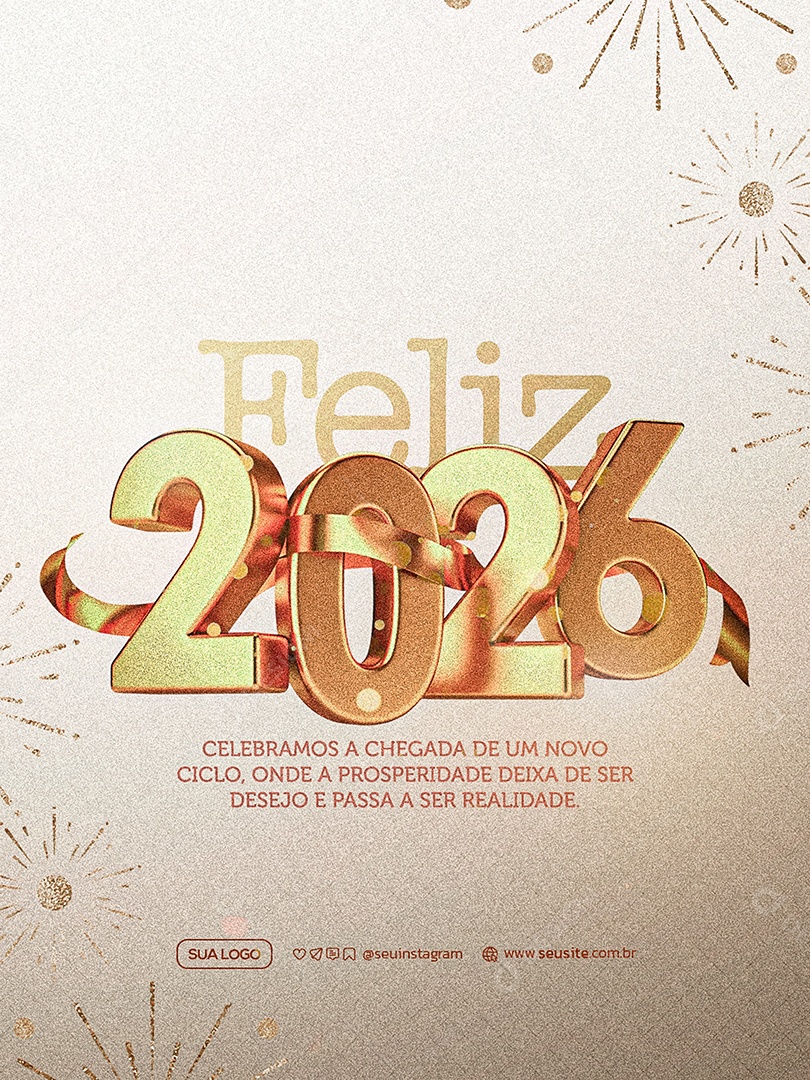 Feliz Ano Novo 2026 01 de Janeiro Social Media PSD Editável