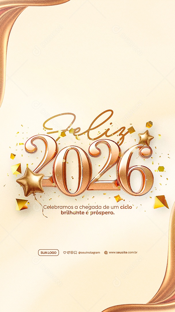 Story Feliz Ano Novo 2026 01 de Janeiro Social Media PSD Editável