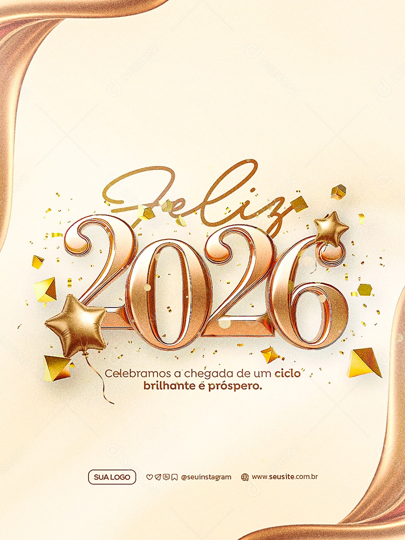 Feliz Ano Novo 2026 01 de Janeiro Social Media PSD Editável