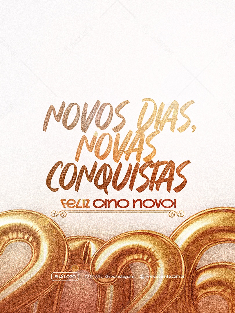 Feliz Ano Novo 2026 01 de Janeiro Social Media PSD Editável