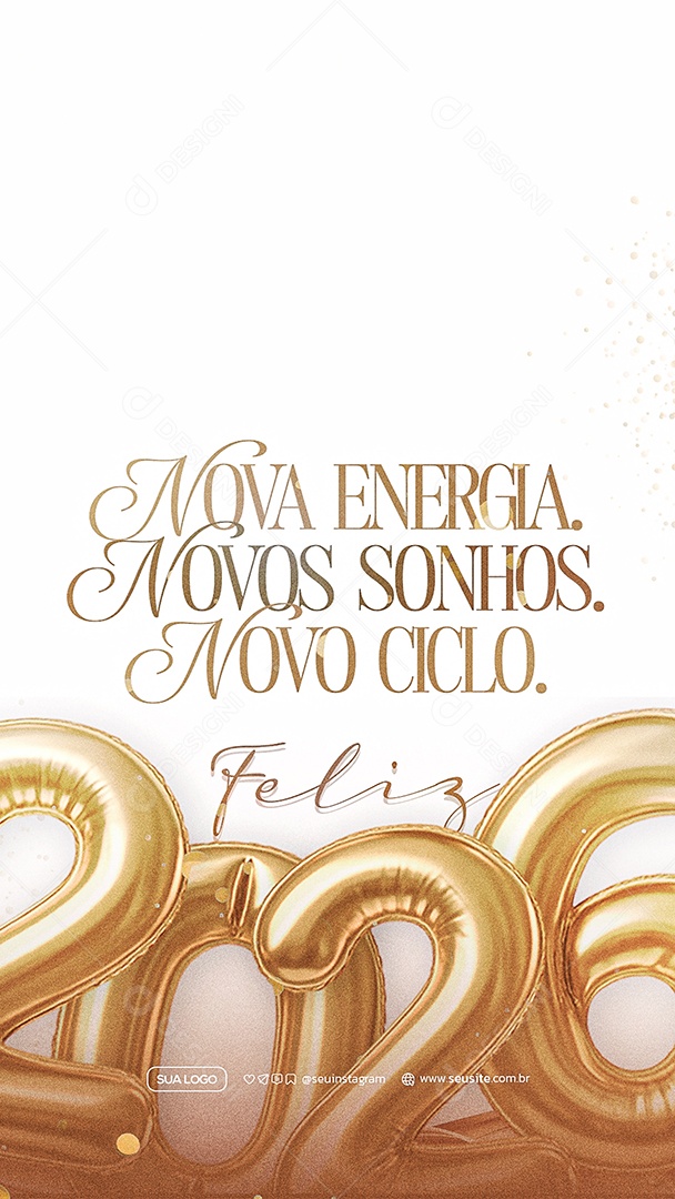 Story Feliz Ano Novo 2026 01 de Janeiro Social Media PSD Editável