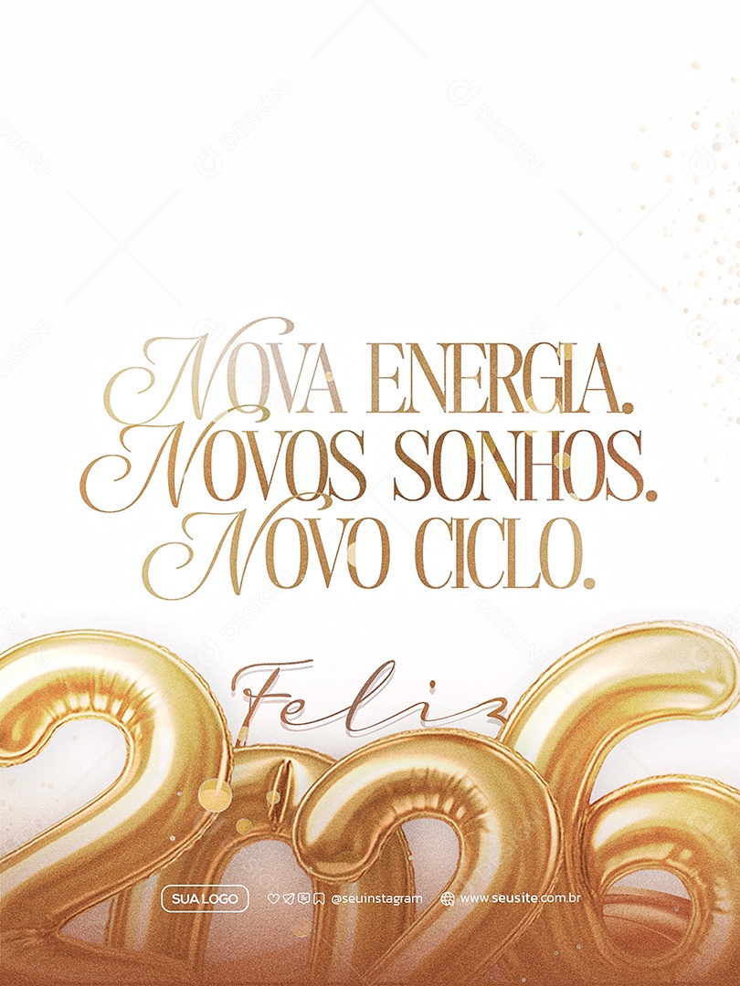 Feliz Ano Novo 2026 01 de Janeiro Social Media PSD Editável