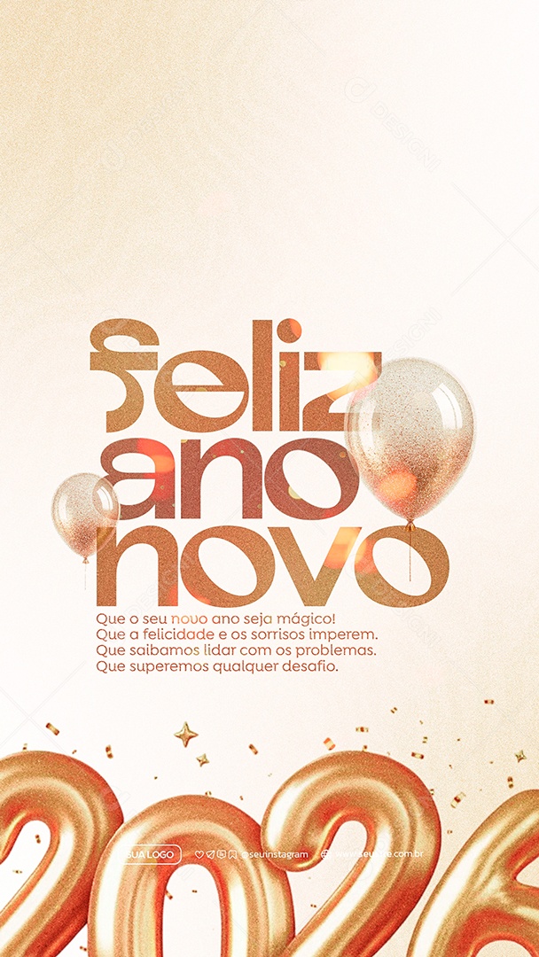 Story Feliz Ano Novo 2026 01 de Janeiro Social Media PSD Editável