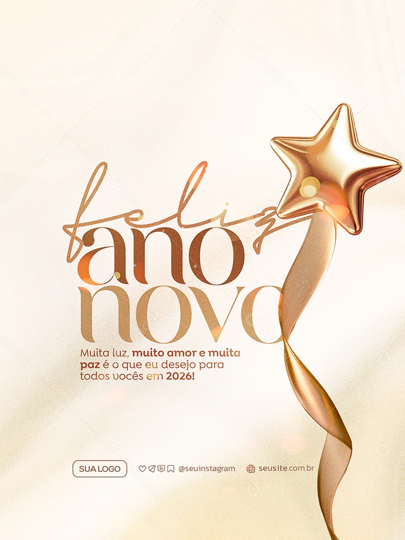 Feliz Ano Novo 2026 01 de Janeiro Social Media PSD Editável