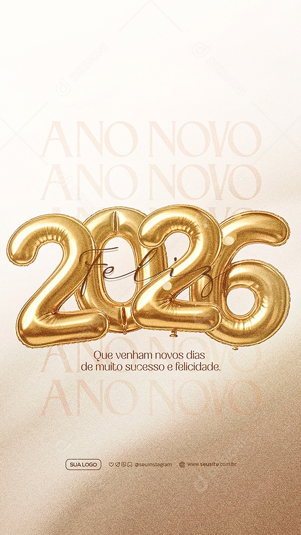 Story Feliz Ano Novo 2026 01 de Janeiro Social Media PSD Editável