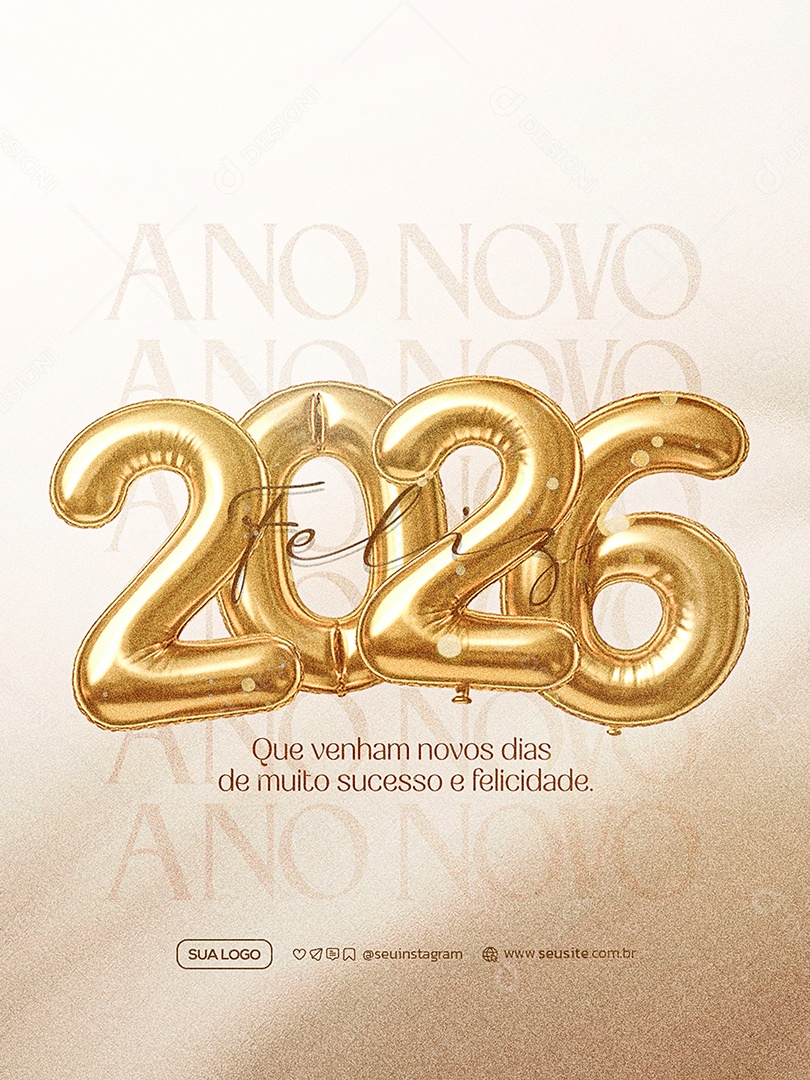 Feliz Ano Novo 2026 01 de Janeiro Social Media PSD Editável