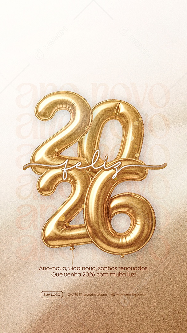 Story Feliz Ano Novo 2026 01 de Janeiro Social Media PSD Editável
