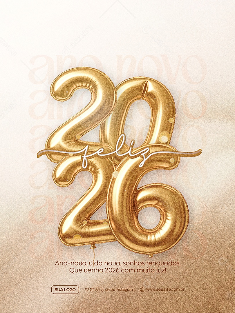 Feliz Ano Novo 2026 01 de Janeiro Social Media PSD Editável