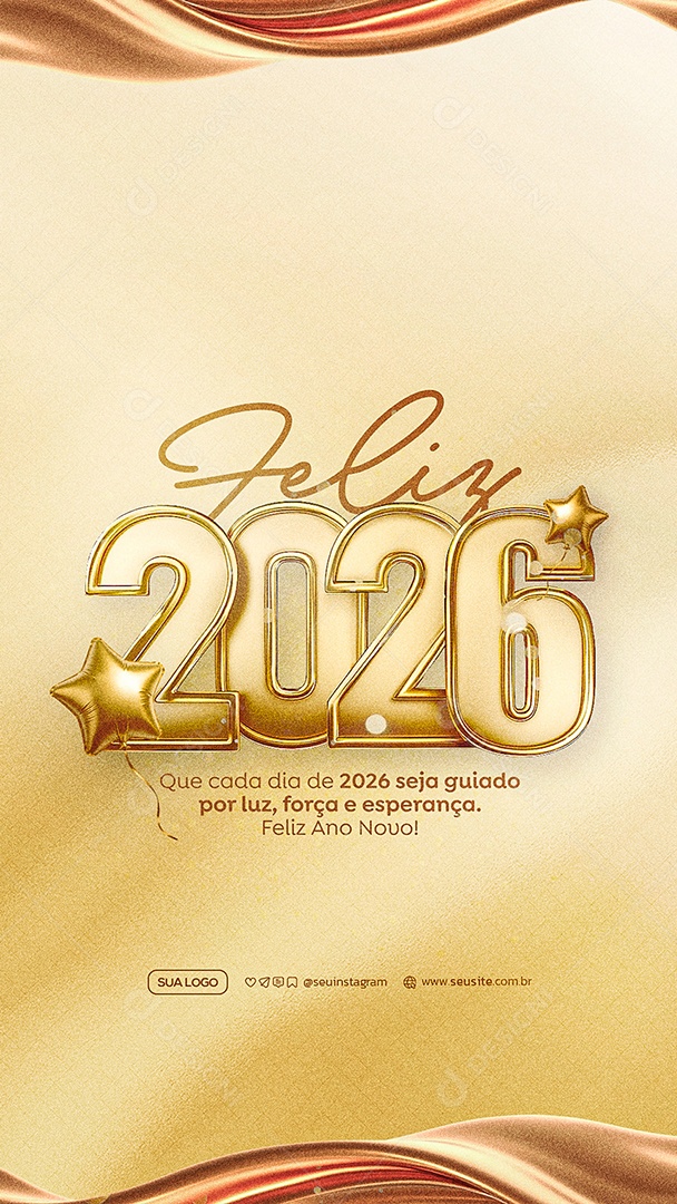 Story Feliz Ano Novo 2026 01 de Janeiro Social Media PSD Editável