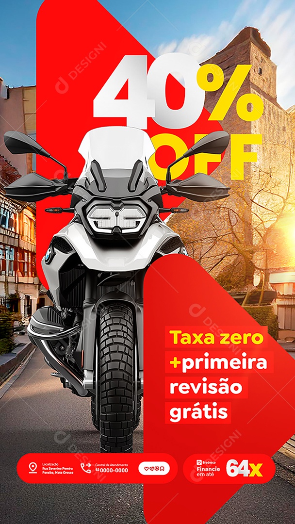 Story Concessionária de Motos Taxa Zero Primeira Revisão Grátis Social Media PSD Editável