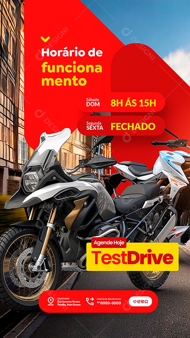 Story Concessionária de Motos Horário de Funcionamento Social Media PSD Editável