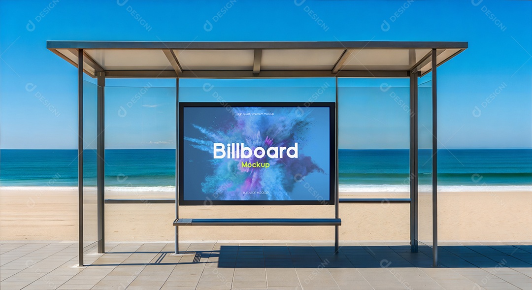 Ponto de Ônibus Com Anúncio PSD Editável Mockup