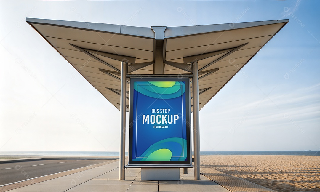 Ponto de Ônibus Com Anúncio PSD Editável Mockup