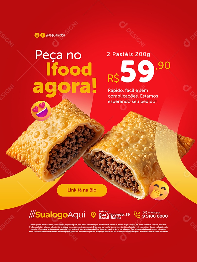 Pastelaria Peça no Ifood Agora Social Media PSD Editável