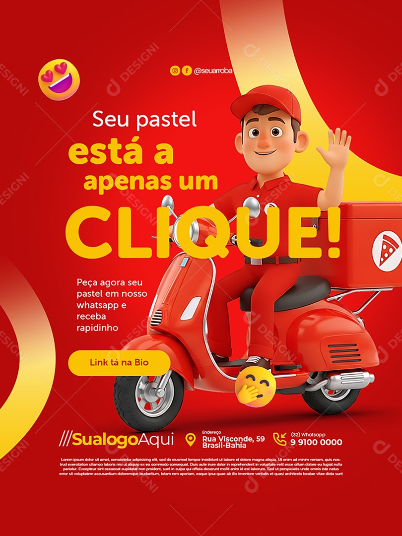 Pastelaria Seu Pastel Está a Apenas Um Clique Social Media PSD Editável