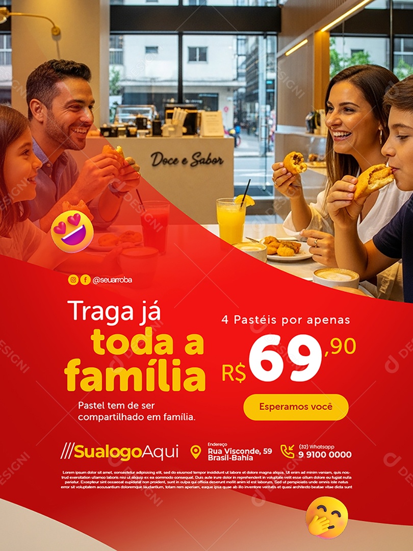 Pastelaria Traga Já Toda a Família Social Media PSD Editável